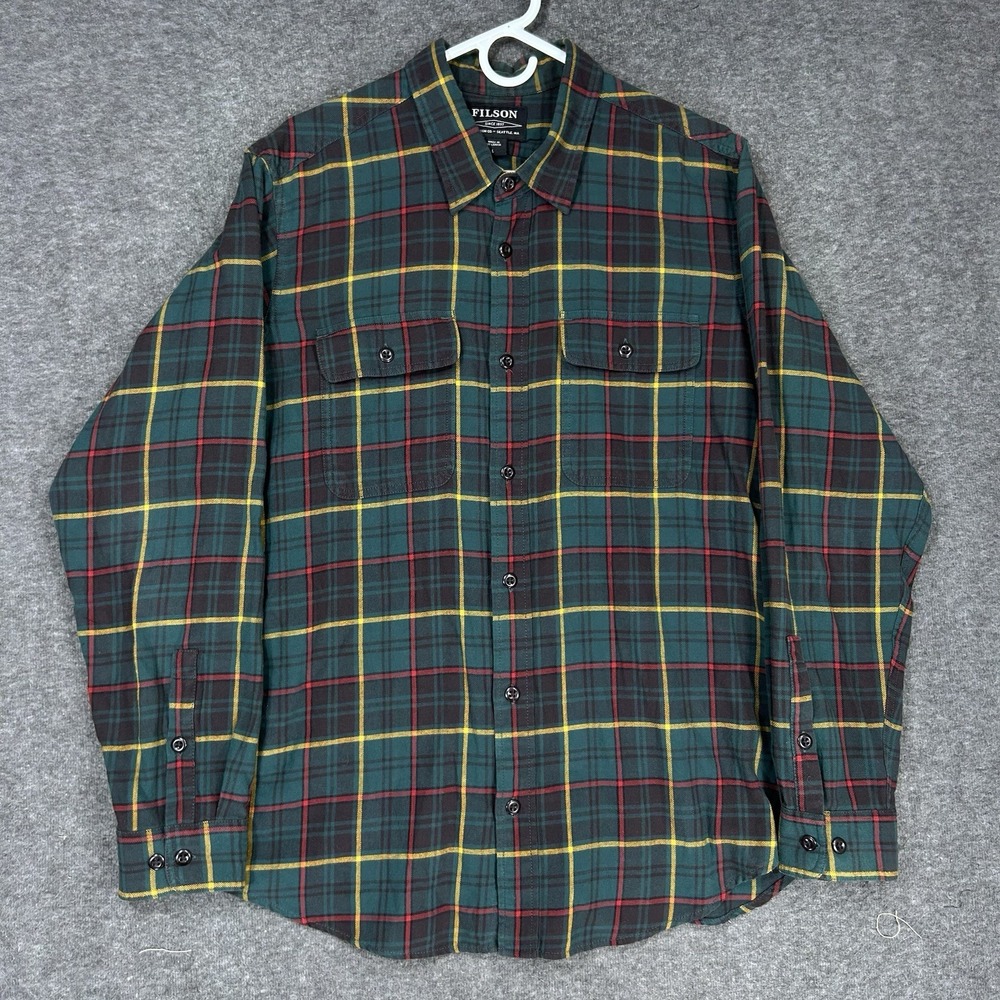 Filson Lightweight Alaskan Guide Shirt Mens Large Green Plaid Long Sleeve Cotton